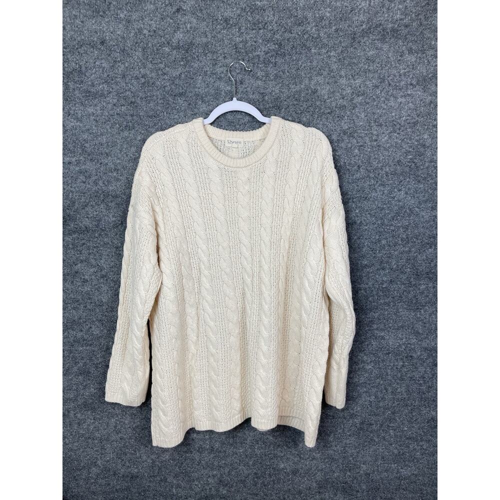 52Seven Sweater Women's XL Cable knit Long Sleeve Cream Relaxed Fit